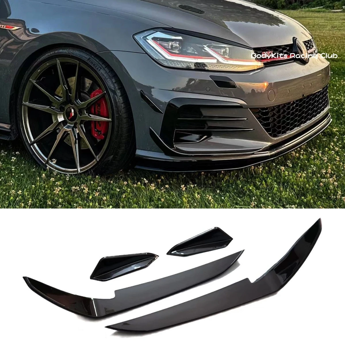 Gloss-Black-RevoZport-Style-Front-Bumper-Aero-Kit-Canard-Wings-For ...