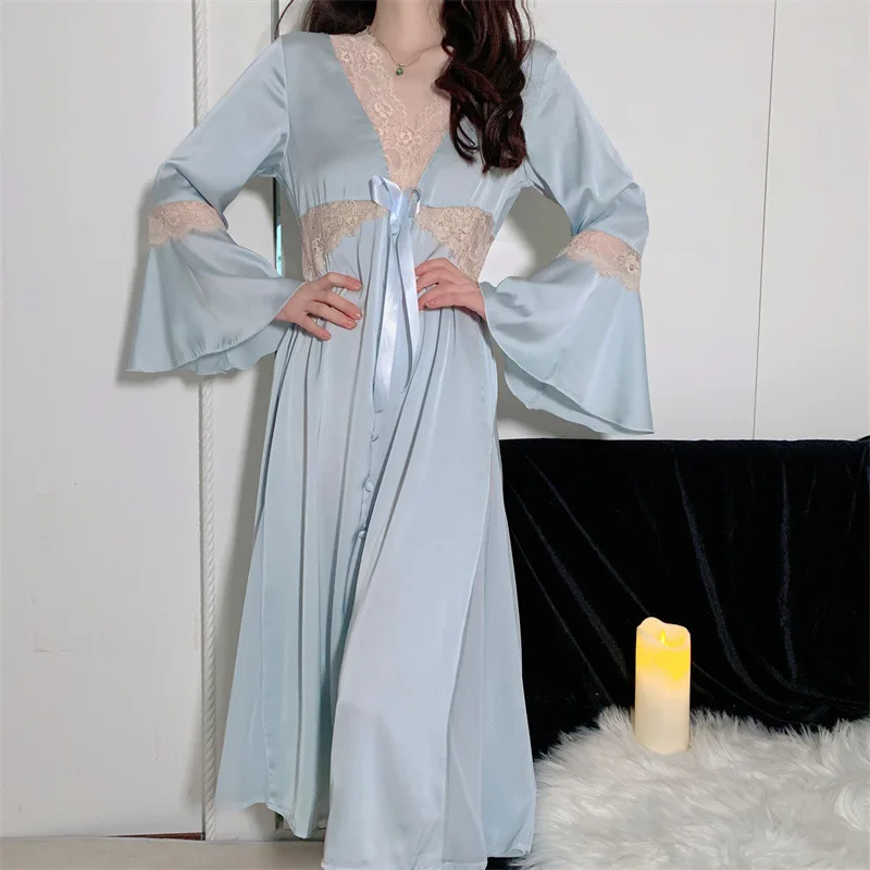 

Women Princess Nightgowns Bridesmaid Vintage French Dress Long Sleeve Nightdress Silk Lace Sleepwear Sexy Wedding Party Clothes