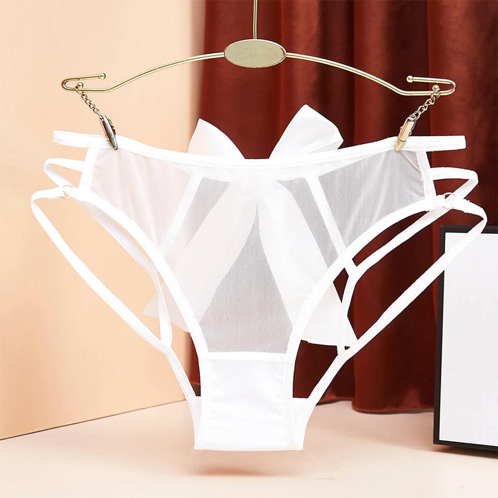 Women See Through Mesh Briefs Ladies Transparent Underwear Hollow Out Underpants Erotic Lingerie Bow Lingerie Porno Panties
