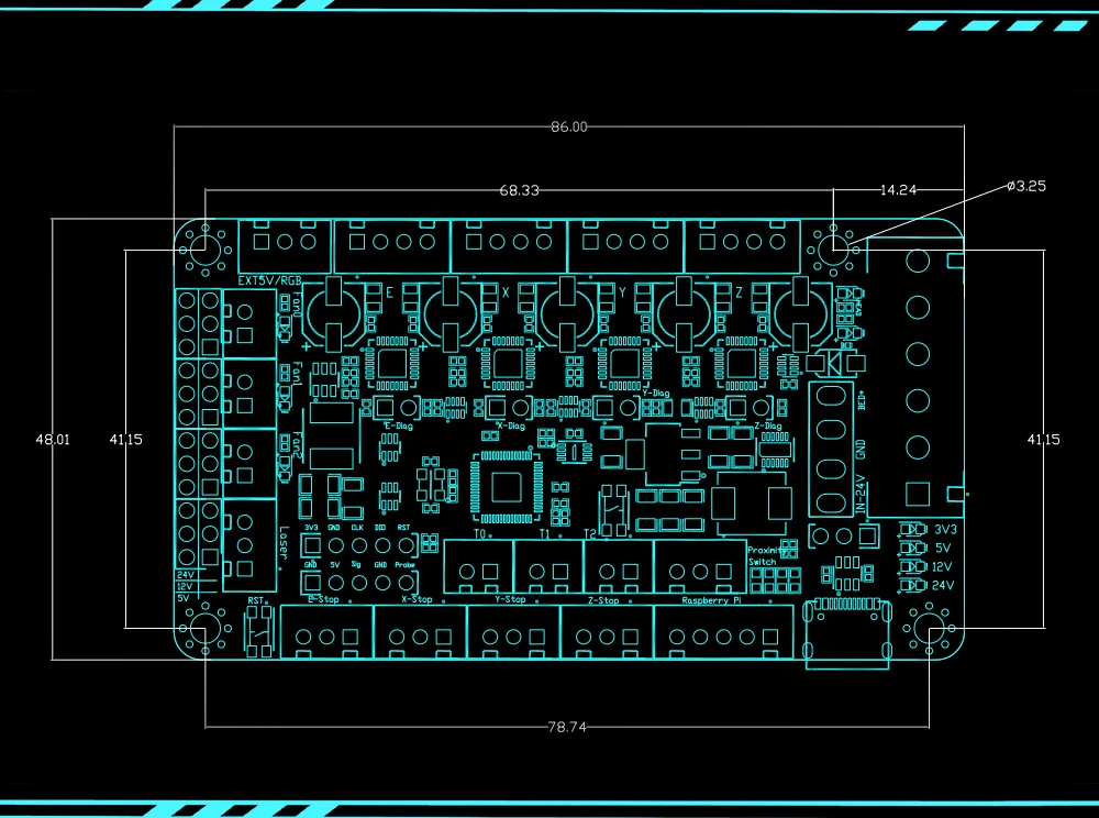 V0.1, Placa 86 mm * 48mm, Peças TMC2209