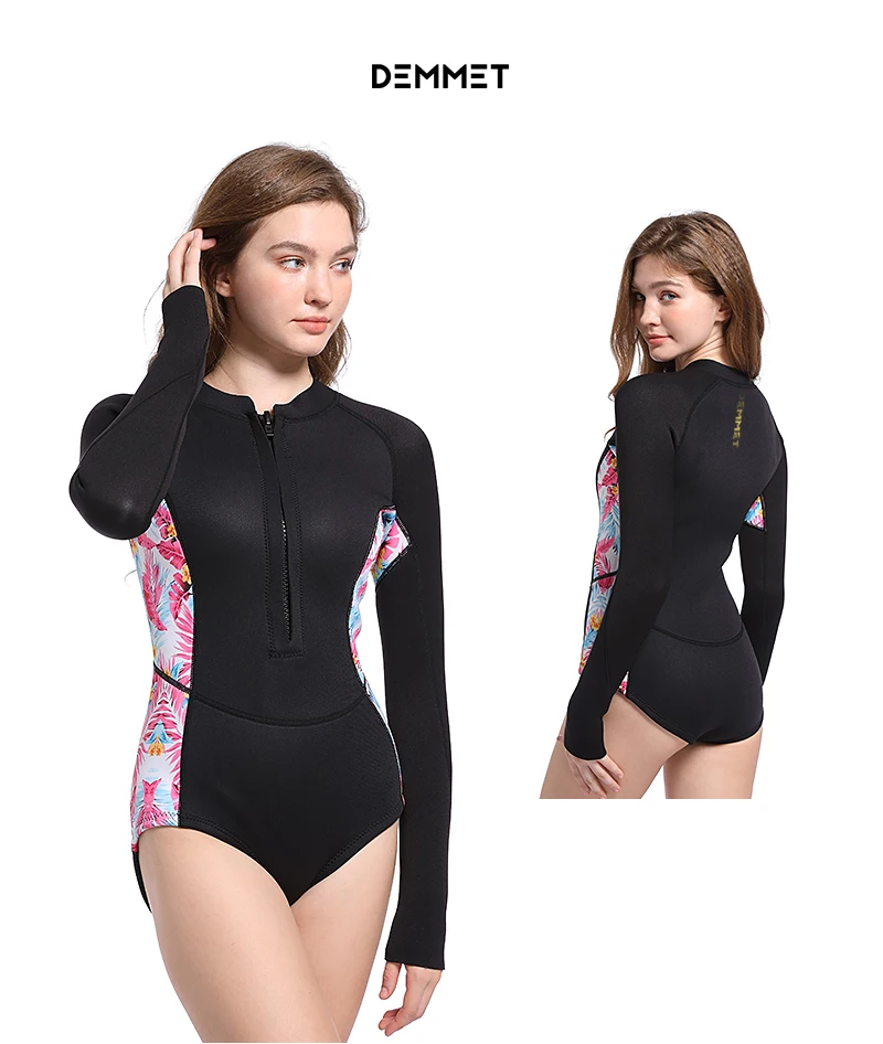 Woman Diving Bikin Suit, 1.5mm/3MM Neoprene Wetsuit Equipment, Long Sleeve Bikini, Korean Printing, Swimwear, 2XL, women swimsuit,women bodysuit