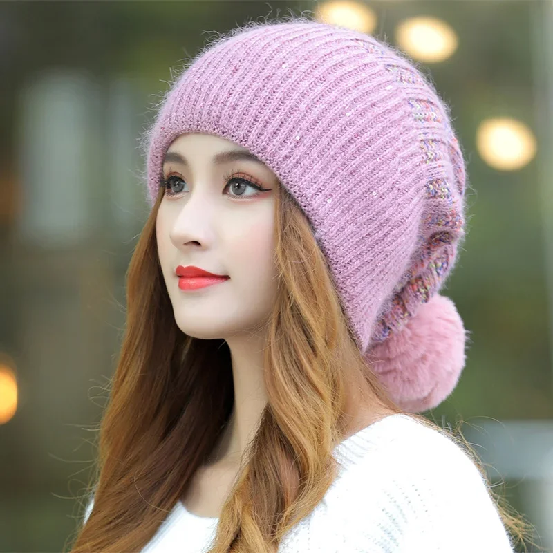 

Korean Style Women Berets Knitted Wool Hats Winter Warm Female Cap Girls Beanies Bonnet Femme Hiver