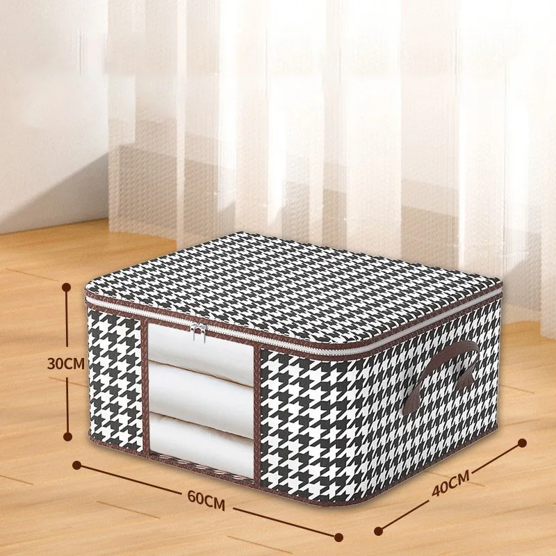 Clothes Storage Box Visible Large Capacity Portable Household Foldable Dustproof Quilt Zipper Container Handles