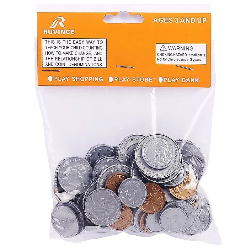 

Play Coin Set Fake Coins for Kids Learning, 100 Quarters Plastic Play Money for Teaching for Kids Pretend Play Store Or Cash