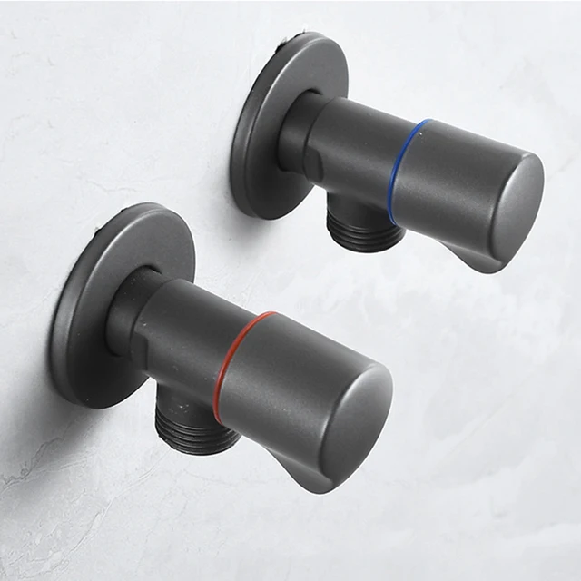 2Pcs สีดำมุมบรรจุวาล์วก๊อกน้ำห้องครัวสแตนเลสร้อนเย็น Tap อุปกรณ์ห้องน้ำมาตรฐาน G1/2 1
