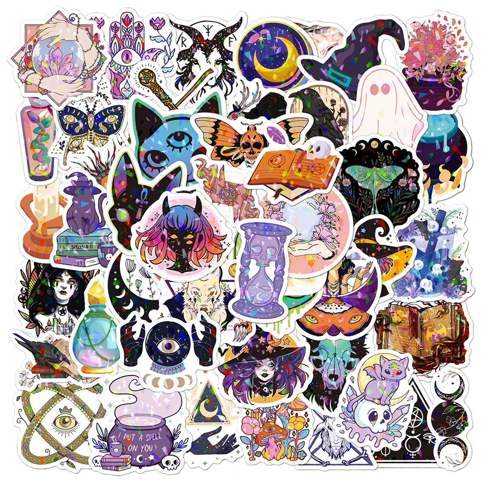 

10/30/50PCS Laser Gothic Witch Magic Moon Stickers Decoration Suitcase Scrapbooking Phone Laptop Stationery Cool Kid Toy Sticker