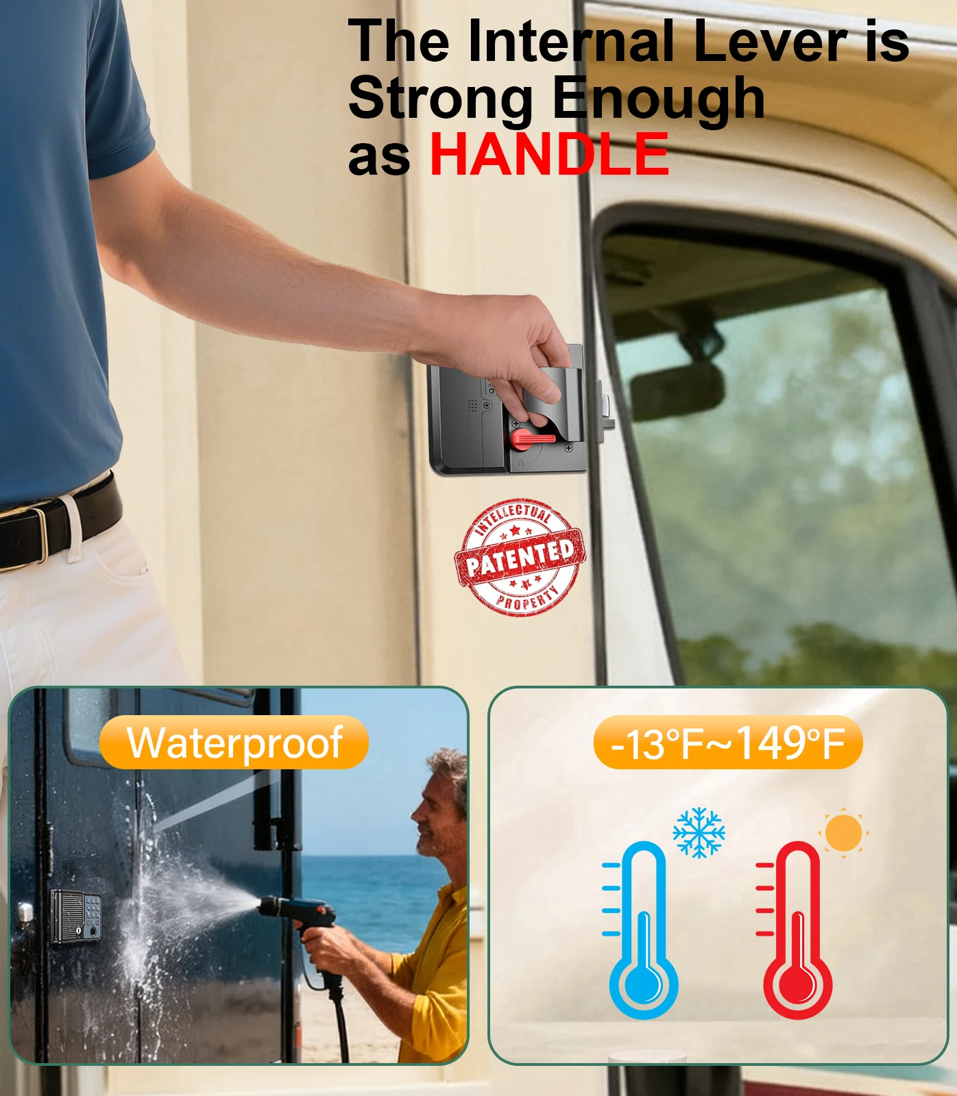 Smart RV Door Locks Keyless Entry Weatherproof Fits 3.75"x2.75" Fingerprint Remote Keypad, Full Metal Camper Trailer Replacement 4