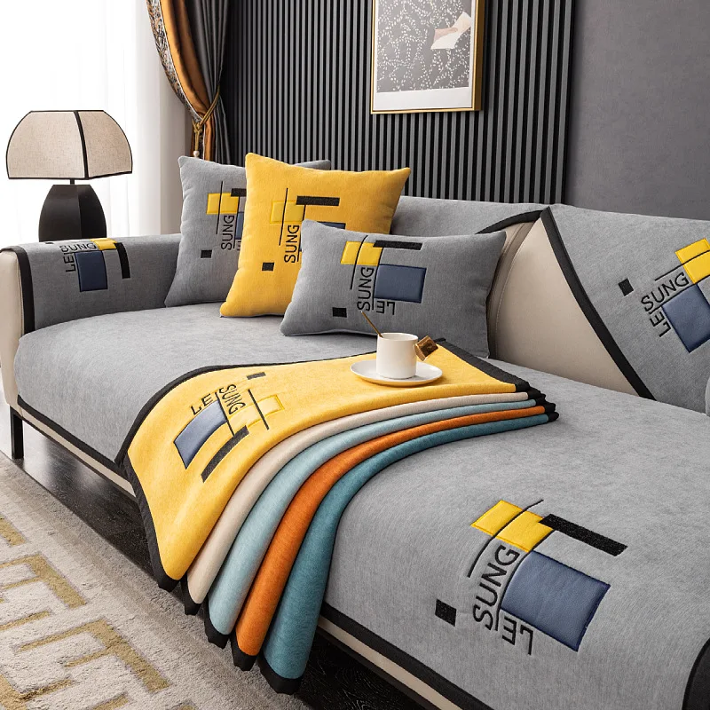 

Embroidery Letter Chenille Sofa Cover Nordic Universal Sofa Towel Anti-slip Couch Cushion Slipcover for Living Room Protection