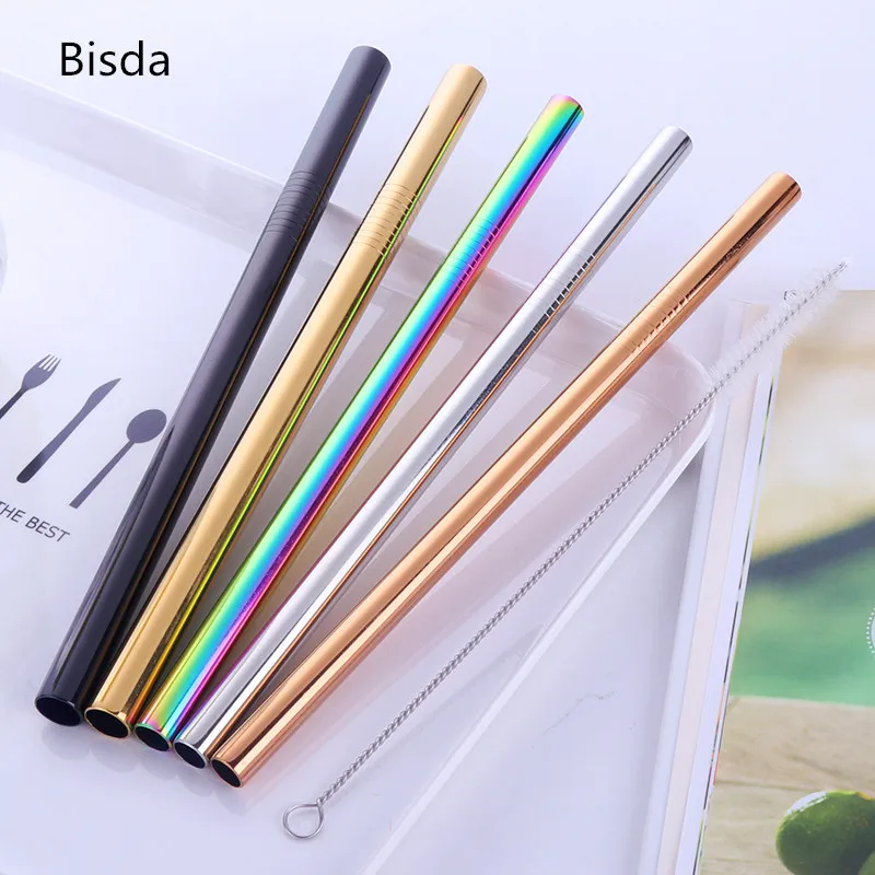 100pcs Stainless Steel Straws Bubble Tea Diameter 12mm/10mm Reusable Drinking Straw Milk Tea