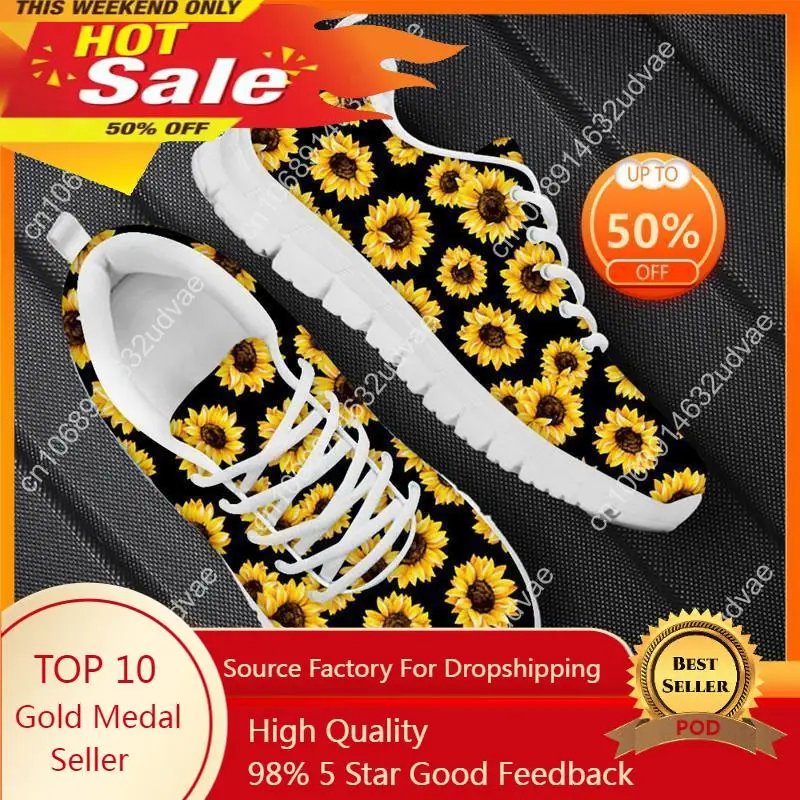 

Hot Sales Women Sneakers Sunflower Floral Print Platform Lace Up Sports Running Shoes Lightweight Men's Tennis Zapatillas