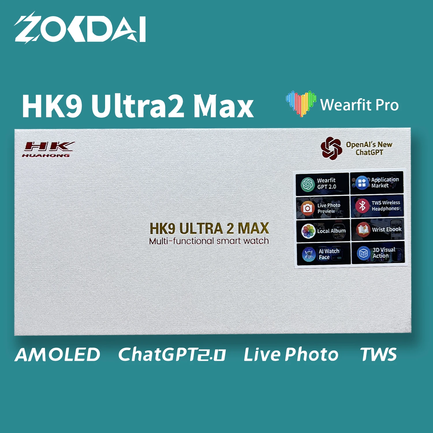 HK9 울트라 2 맥스 스마트 워치 AMOLED 스크린, 2GB 롬, ChatGPT NFC 나침반 로컬 앨범, TWS OLED 스마트워치, 남녀공용, 2024 신제품