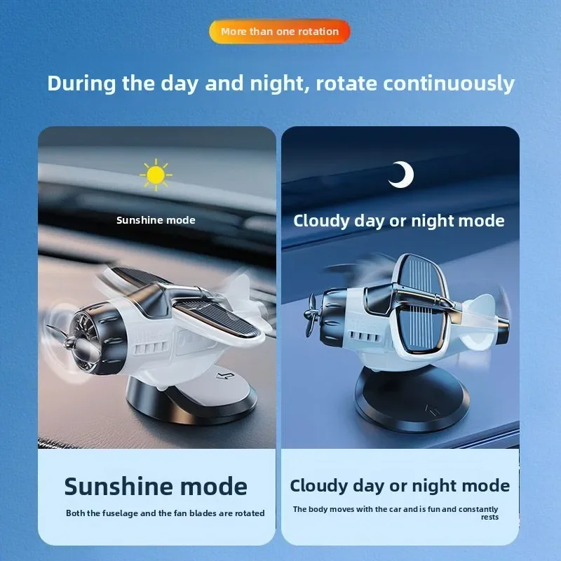 Solar Powered Fighter Airplane Rotating Propeller Auto Decoration