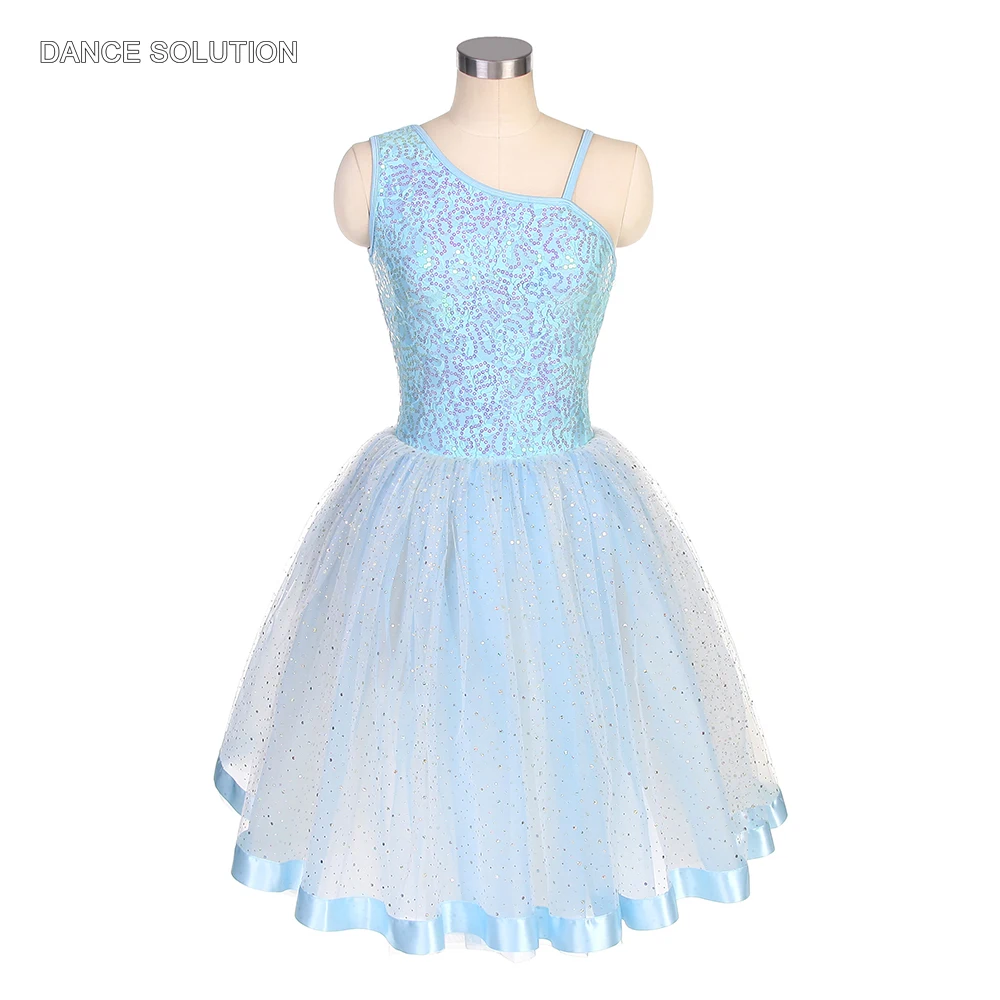 

Female Ballet Dance Costumes Sky Blue Sequin Spandex Bodice with Romantic Tulle Skirt Ballet Outfit for Women and Girls 22510