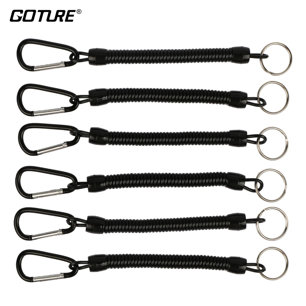 Fishing Lanyards 6pcs Black Fishing Lanyard Ropes Retractable