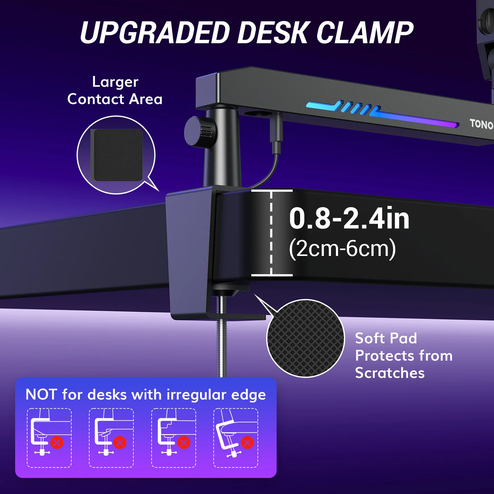 RGB Gaming Mic Arm with Controllable RGB Light and Cable Management