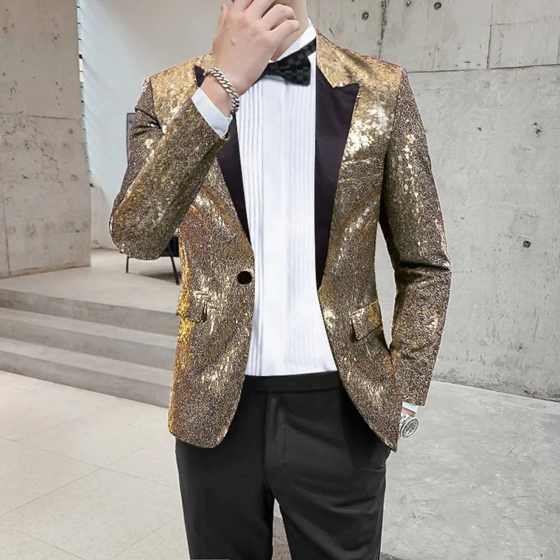 Sequined Personality Male Singer Dress Performance Suit Jacket Host Nightclub DJ Clothing Studio Suit Top Men
