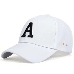 Unisex Embroidered Letter A Baseball Cap - Adjustable Casual Outdoor Hat with UV Protection - Adjustable (White)