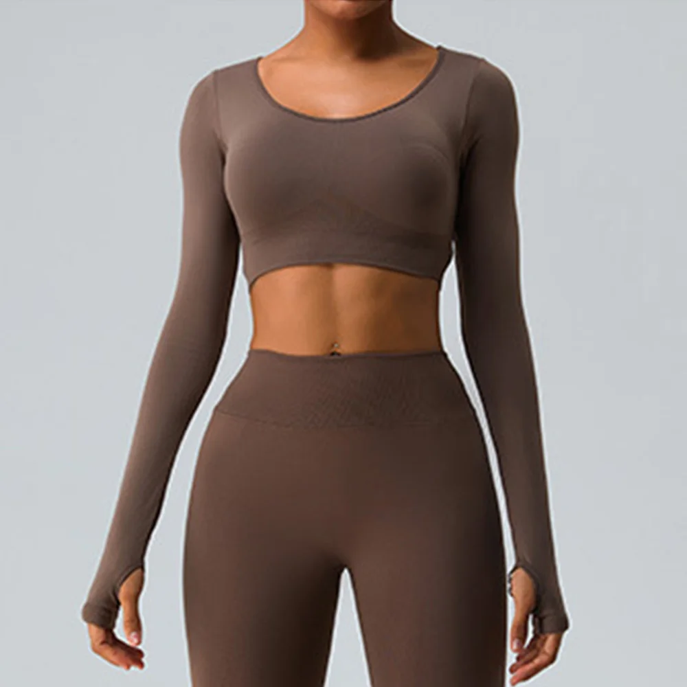 Women Yoga Shirts Crop Top Seamless Long Sleeves Backless Shirts for Women Yoga Sports Fitness Gym Clothes Push Up Workout Tops