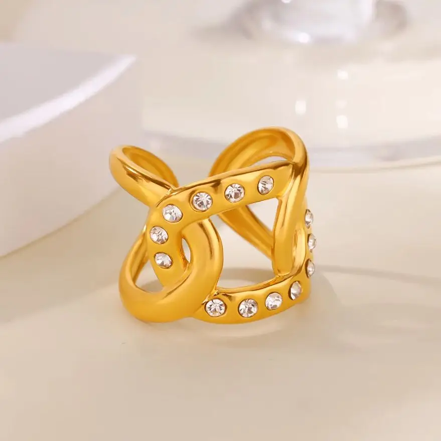 Zircon Geometric Lock Rings For Women Gold Color