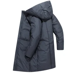 Men's Long Down Jacket, Monochromatic, White, Large Edge, Warm, Youth, Casual, Winter