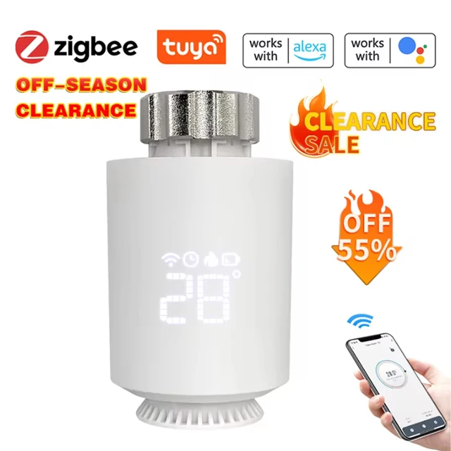 1-6 ชิ้น ตัวควบคุมอุณหภูมิหม้อน้ำ Tuya ZigBee, วาล์วควบคุมอุณหภูมิอัจฉริยะ TRV รองรับ Alexa และ Google Home 1