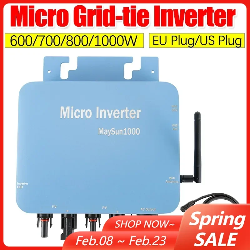 อินเวอร์เตอร์พลังงานแสงอาทิตย์แบบกริดขนาด28-55โวลต์1000W 800W 700W 600W อินเวอร์เตอร์อัจฉริยะสำหรับบ้าน AC 220V 1