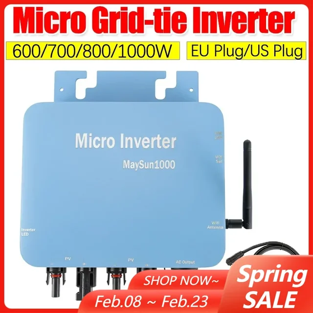 อินเวอร์เตอร์พลังงานแสงอาทิตย์แบบกริดขนาด28-55โวลต์1000W 800W 700W 600W อินเวอร์เตอร์อัจฉริยะสำหรับบ้าน AC 220V 1