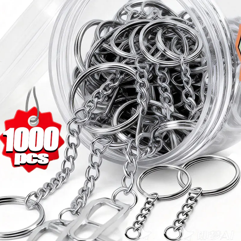 Metal Split Ring Keychain with Hanging Chain - DIY Keyring and Key Pendant Accessory