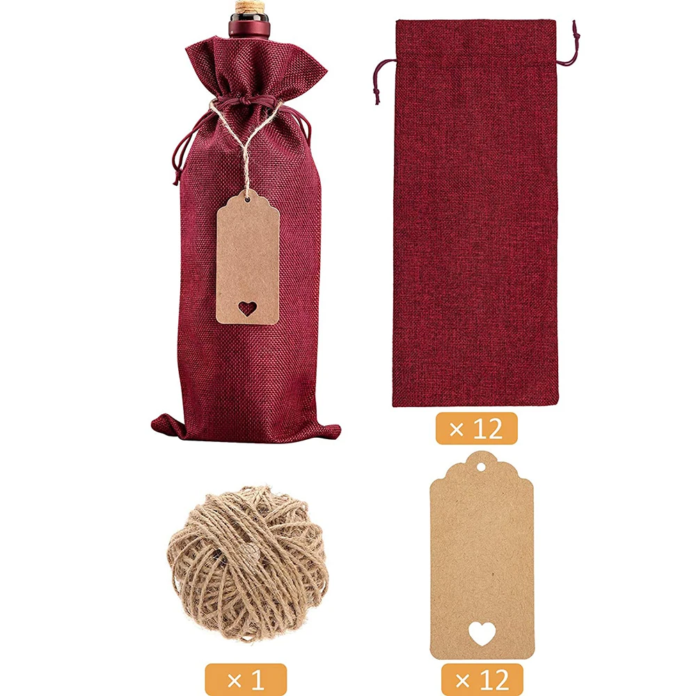 Bulk Burlap Wine Bottle Gift Bags With Drawstring Jute Wine - View #7