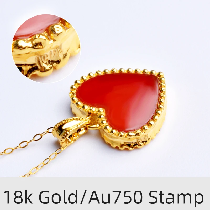 NYMPH Real 18K Gold Pendant Pure Au750 Red Agate Fine