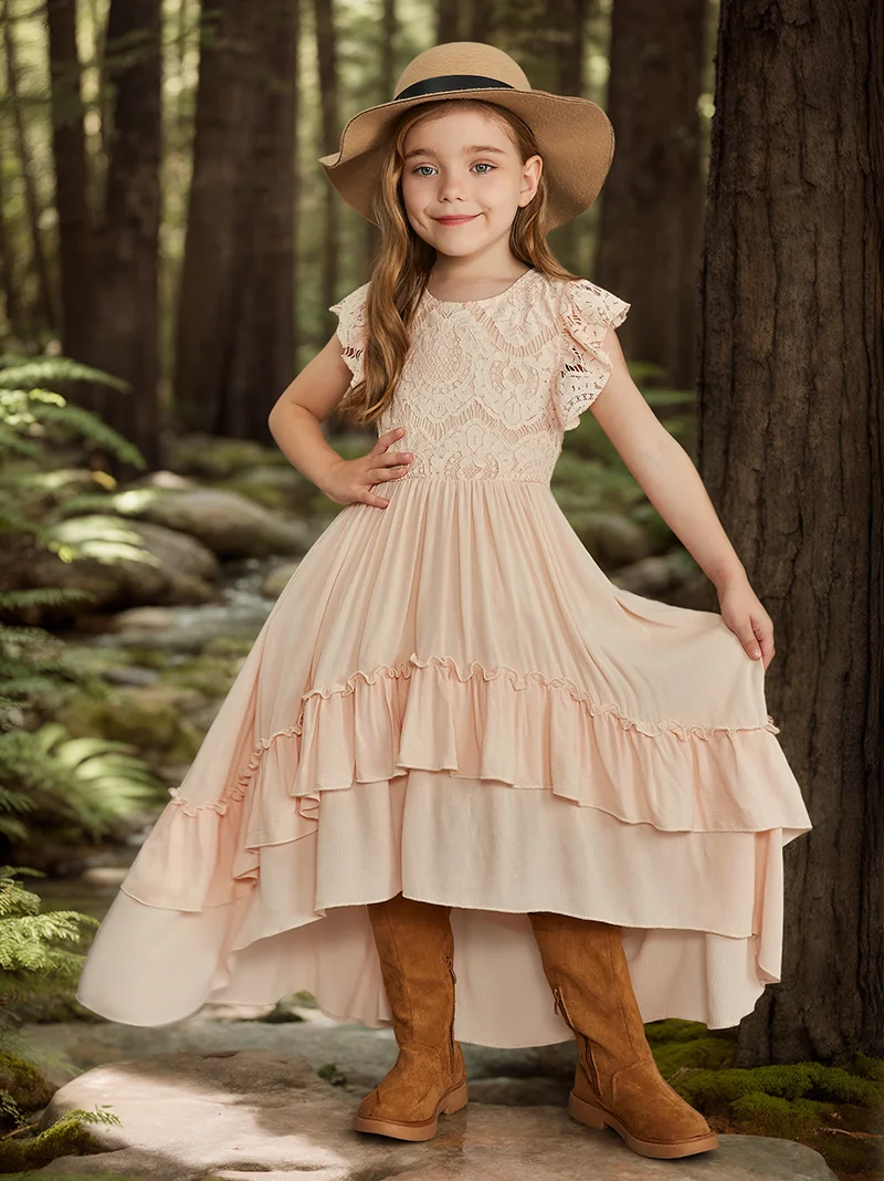 Girls Dress Princess Costume Kids Clothes Summer Girls Lace Cotton Bohemia Long Dresses Baby Kids Flower Wedding Princess Party Dress Vestidos Costume Children Clothing
