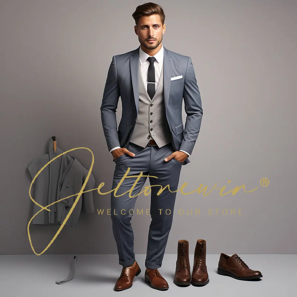 

Мужской свадебный костюм, костюм для выпускного вечера, пиджак + брюки + жилет, мужской костюм, облегающий смокинг, мужской блейзер в британском стиле, индивидуальная одежда для жениха