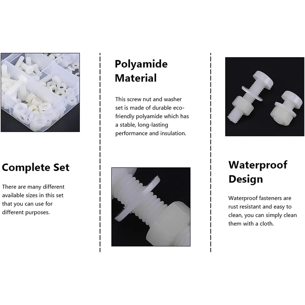 Description Picture 5 of item150pcs Nylon Screws Bolts Nuts Washers Fastener Assortment Kit in Box M2 M2.5 M3 M4 M5