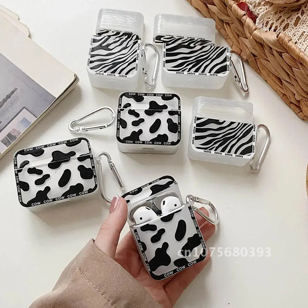 

iPhone AirPods 2 / 3 / Pro Earphone Cover Cute Zebra Cow Pattern Silicone Headset Protective Cases For Air pods Fashion Case