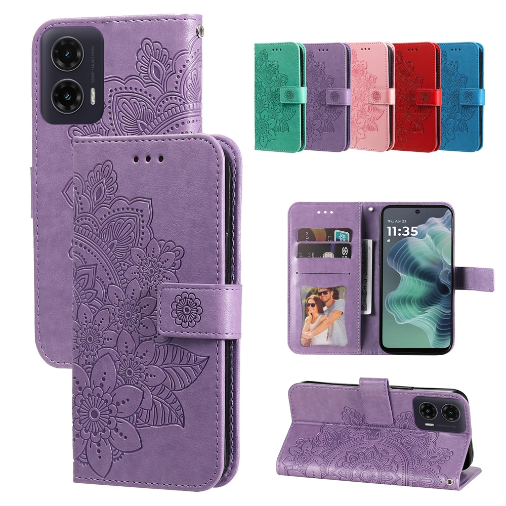 Elegant Embossed Flower Design Magnetic Leather Wallet Flip Case
