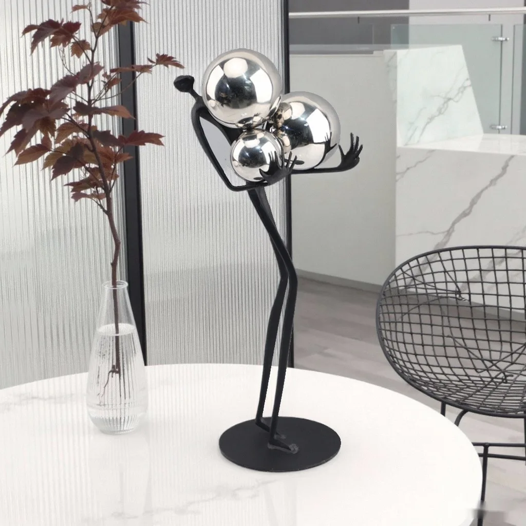 Men's Black Minimalist Desktop Sculpture with Gold Ball Accents