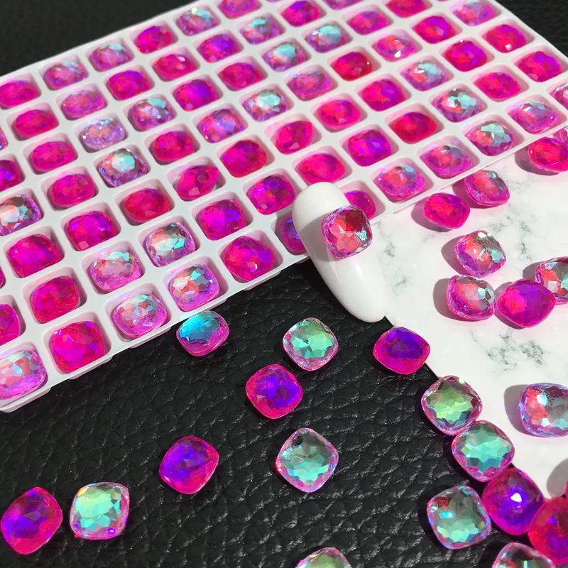  Large Nail Rhinestones, K9 Glass Big Rhinestones 12PCS 128mm  Square Shape Gemstones For Nails Decoration Purple Pink Blue Colors Nail  Charms