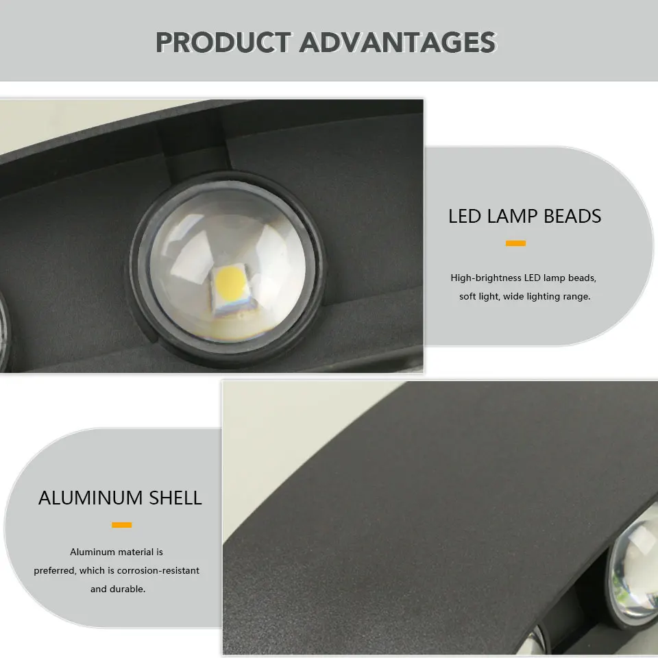 Aluminum Outdoor Led Wall Light 110V 220V  Up Down Wall Mount Lights Waterproof Outdoor garden lighting	 Indoor bedroom lighting