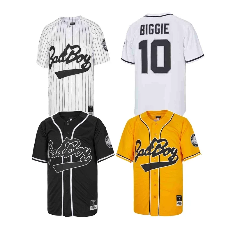 

Baseball Jersey Bad Boy 10 BIGGIE Sewing Embroidery Outdoor Sportswear Hip Hop Street Culture Black White Stripe Yellow New 2023