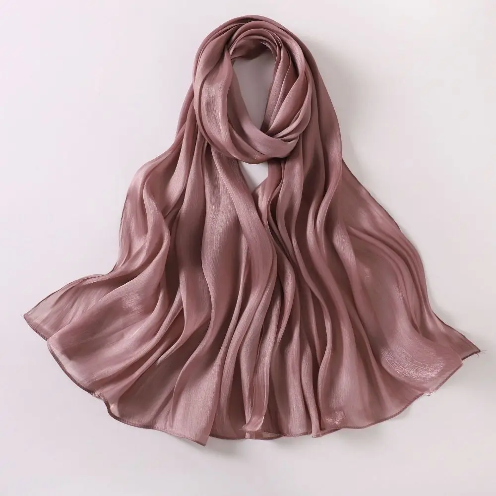 Hochwertiger einfarbiger Seidenschal aus Chiffon, langer Chiffon-Hijab-Schleier, weicher, glänzender Sonnenschutz-Schal für den Außenbereich – Detail 8