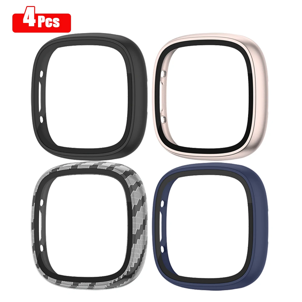 4Pcs Tempered Glass Case For Fitbit Versa 4/Sense 2 Bumpe Protective Cover For Fitbit Versa 4 Screen Protector Full Cover Shell