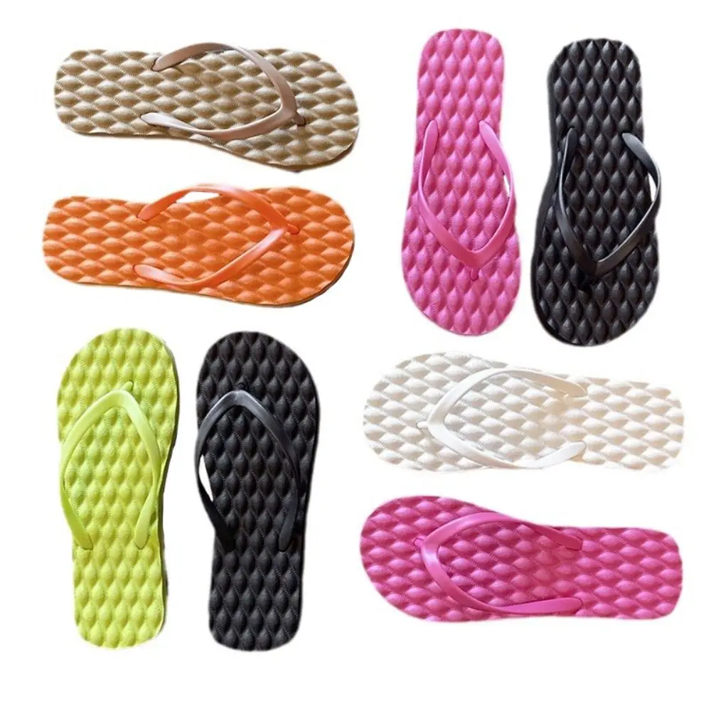 Simple Solid Color Flat Soled Slippers Massage Lingge Platform Flip Flops Beachwear EVA Home Slides Sandals Beach
