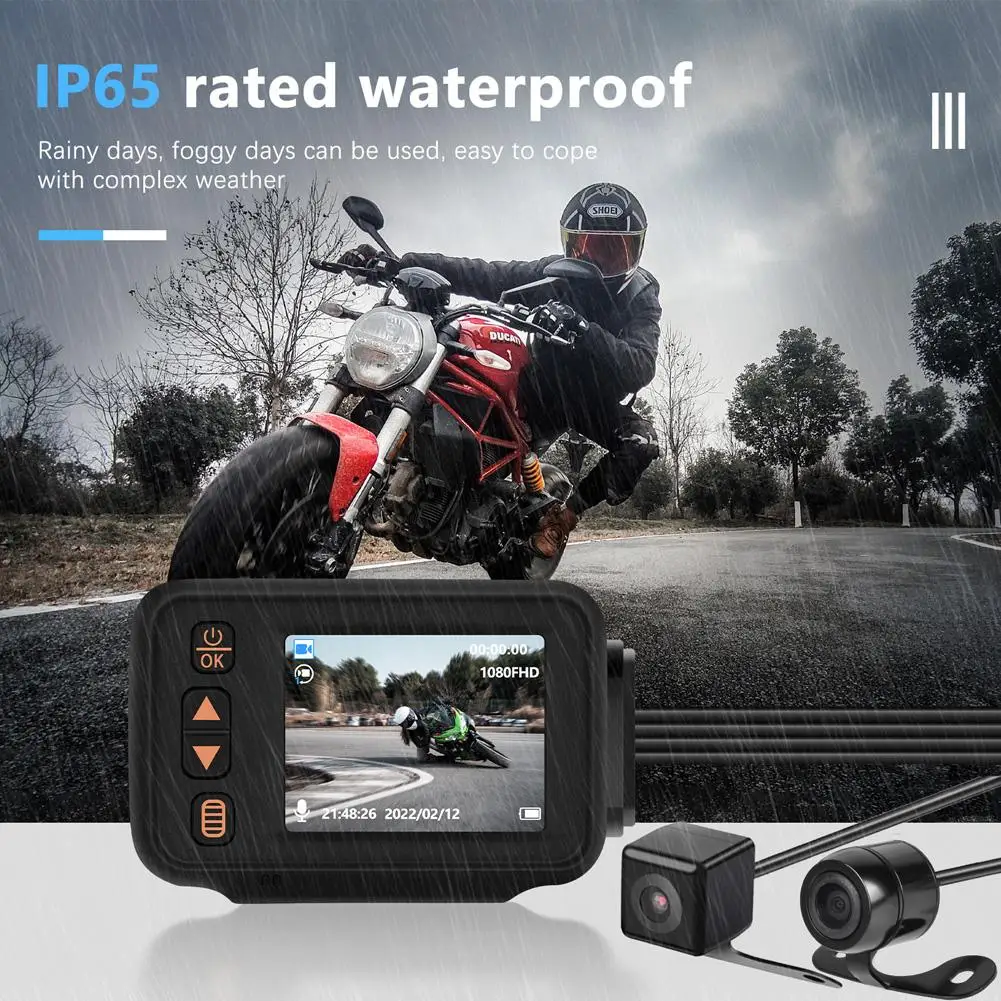 

2-inch Motorcycle Driving Recorder DVR IP65 Waterproof 1080P/720P Front Rear Dual Camera Dash Cam G-Sensor Loop Recording