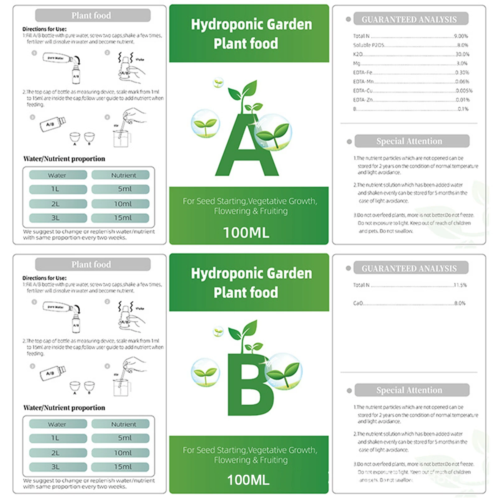 Liquid Fertilizer AB Two Part Set Liquid Hydroponic Garden Plant Food Plant Fertilizer For All Plants Flowers Vegetables Grass