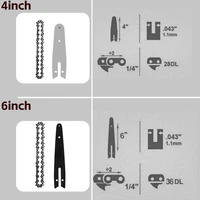 4/6/8 Inch Chains and Guide Bar Mini Steel Chains Electric Saw Blade Electric Power Tool Saw Accessory Replacement Wood Cutting 2