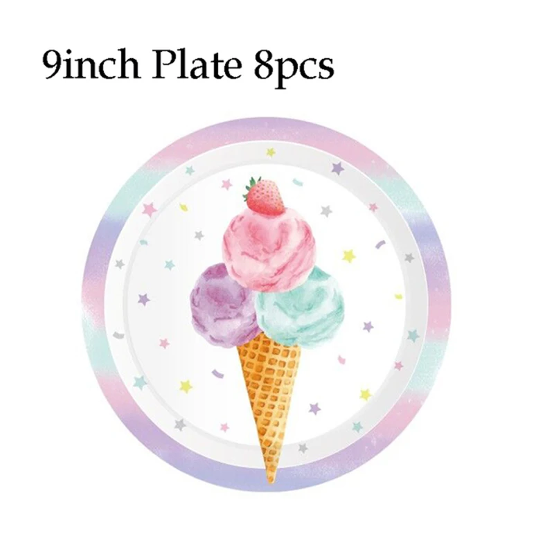 Ice Cream Theme Party Disposable Paper Tableware Set Plate Cup Napkin For Birthday Party Wedding Baby Shower Decoration Supplies