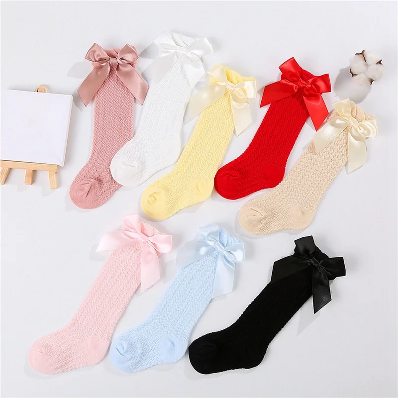 

Suefunskry Toddler Baby Girl Knee High Socks Soft Long Socks Breathable Thin Mesh Stockings with Bow for Infants 0-3Years