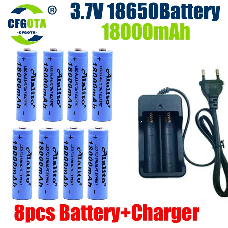 18650 Battery Rechargeable Battery 3.7V 18650 18000mAh Capacity Li-ion Rechargeable For Flashlight Torch Battery+Charger battery charger rechargeable battery