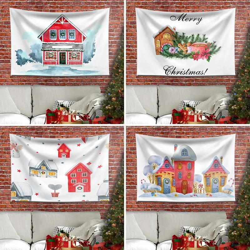 Home Christmas Tapestry Customization  Party Background Cloth Cartoon Cabin Hanging  