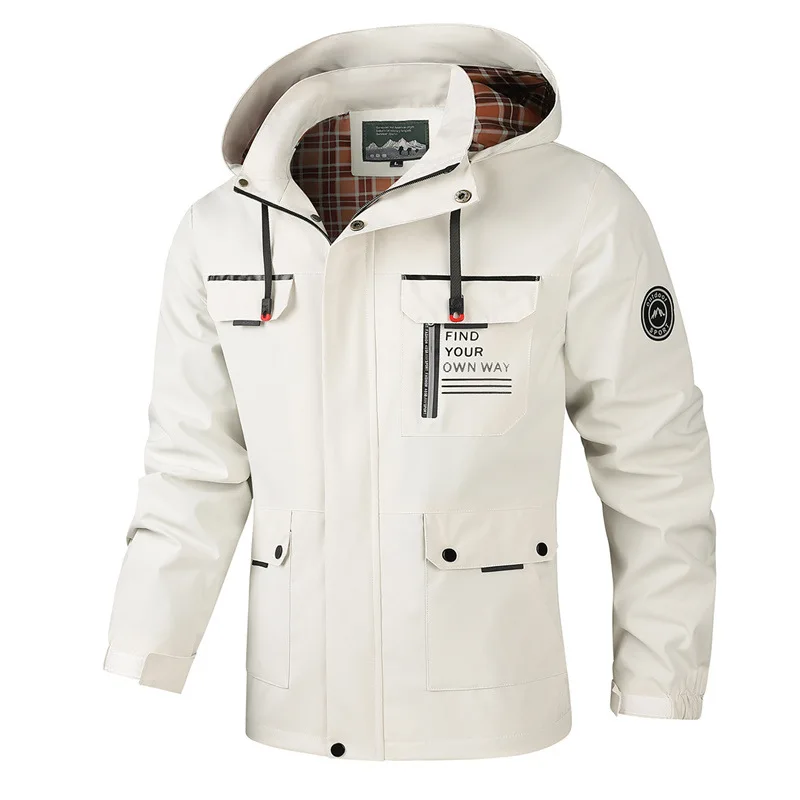 

New Stylish Men Jacket Coat Windbreaker Jacket with Hood Multiple Pockets Waterproof Men's Winter Outdoor submachine Jacket